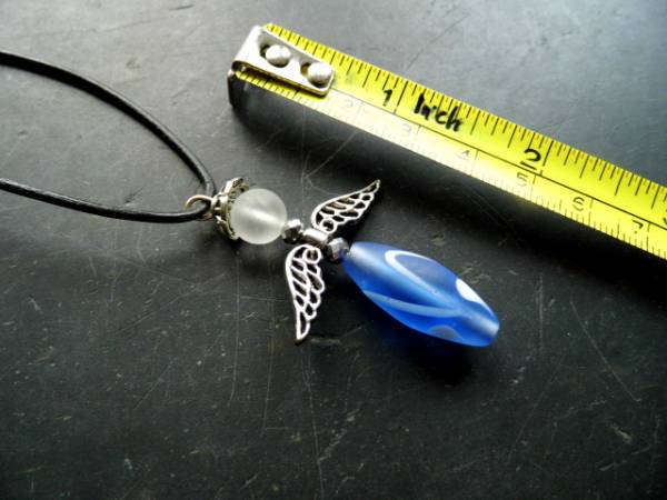 Kette, Engel, Lederband, Glas, Schutz, Frauen, Schmuck, Mädchen, blau